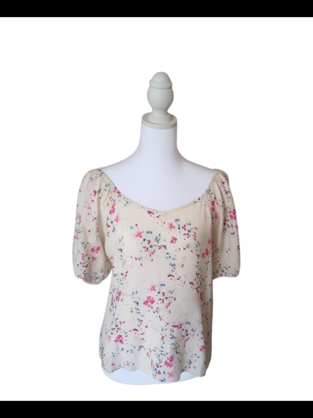 Vero Moda Cream Floral Scoop-Neck Puff Sleeve Top